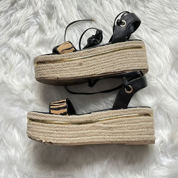 Bleecker & Bond Odette Tiger Calf Hair Espadrille Wedge Sandals 6.5M Leather - Picture 8 of 16